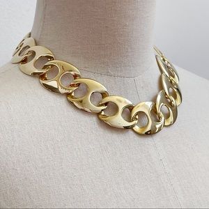 Gold Tone Oval Link Chunky Statement Necklace Elegant